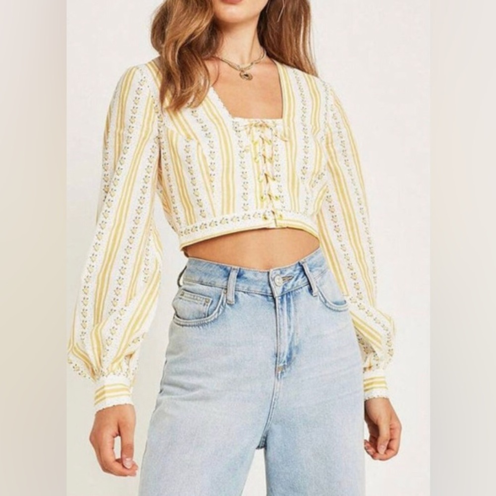The East Order Cropped Lemon Floral Top